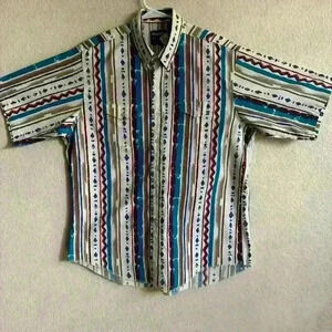 Wrangler Vintage Cowboy Cut Multicolor Western Short Sleeve X-Long Tails 17 1/2